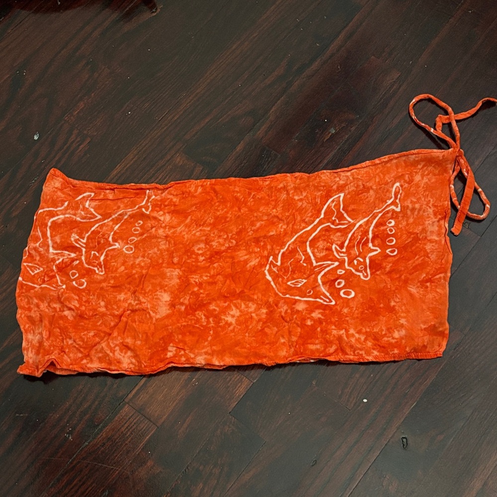 Orange Dolphin-Print Women's Swim Sarong Coverup by